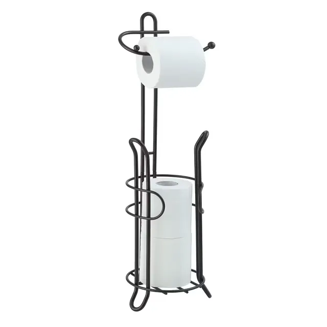 SunnyPoint Bathroom Toilet Tissue Paper Roll Storage Holder Stand with Reserve; Black Finish