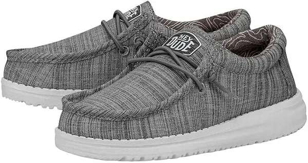 Hey Dude Wally Linen Stone Youth Size 13 K13 Brand New Gray Slip On Shoes