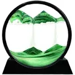 BGFJYUK Moving Sand Art Picture in Motion, Round Glass 3D Deep Sea Sandscapes with Display Flowing Sand Frame for Relaxing Desktop Home Office Work Décor for Kids Adults (Green, 7inch)