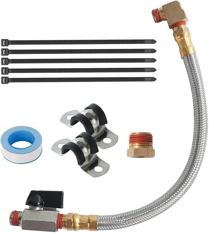 QWORK Extended Tank Drain Valve Assembly Kit for Air Compressor, Including 10 Inches Air Compressor Tank Drain Hose 1/4 inch NPT, 1/4" to 3/8" Brass Adapter and Thread Seal Tape