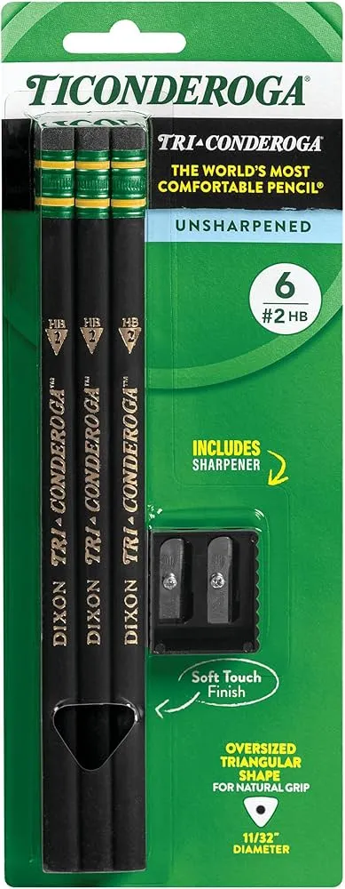 Dixon® Tri-Conderoga Triangular #2 Woodcase Oversized Pencil, HB (#2), Black Lead, Yellow Barrel, 3/Pack