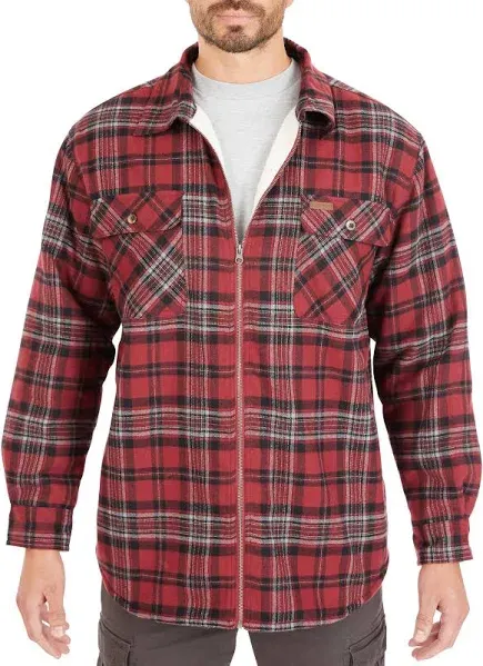 Zip-Front Sherpa-Lined Flannel Shirt Jacket