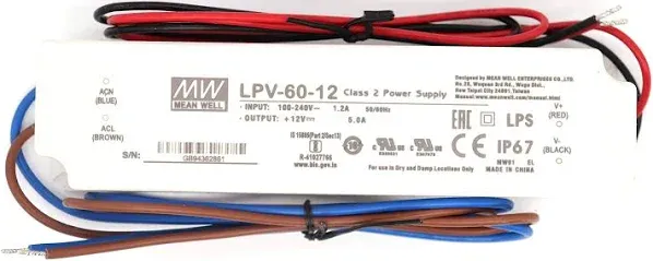 Mean Well LED Driver 60W 12V 5A Series LPV-60-12 AC-dc Power Supply