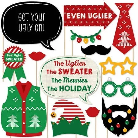 Big Dot of Happiness Ugly Sweater Holiday and Christmas Party Photo Booth Props Kit