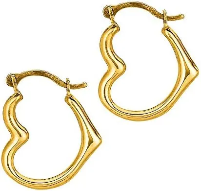 14K Gold Heart Shaped Hollow Hoop Earrings