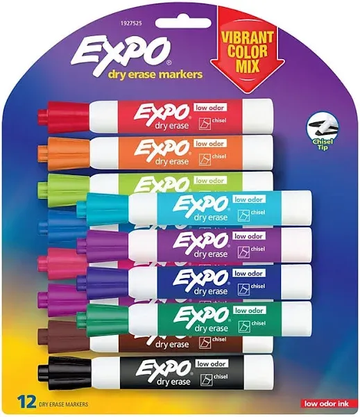 Low-Odor Vibrant Colors Dry Erase Markers, 12-Pack