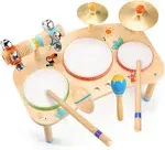 Oathx Kids Wooden Drum Set - 11 in 1 Musical Toys for Ages