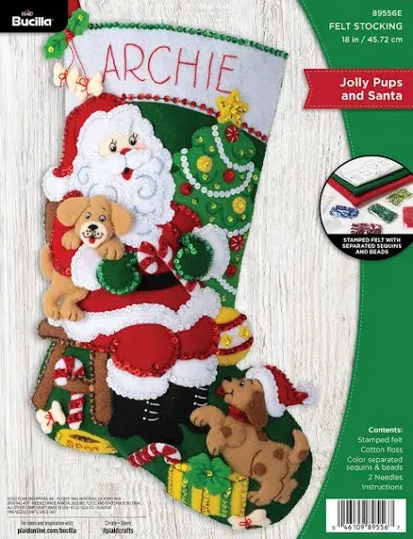 Bucilla® 18" Jolly Pups Santa Felt Stocking Applique Kit