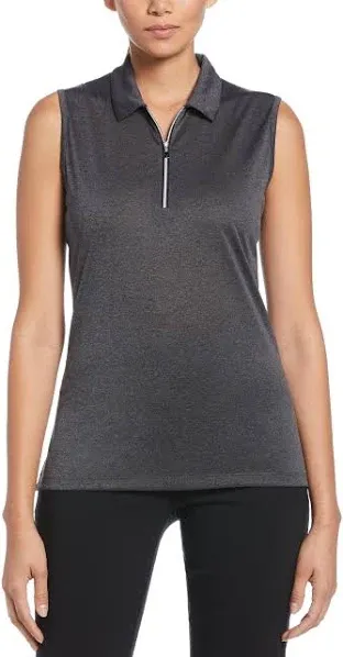 Womens 1/4 Zip Sleeveless Heather Polo