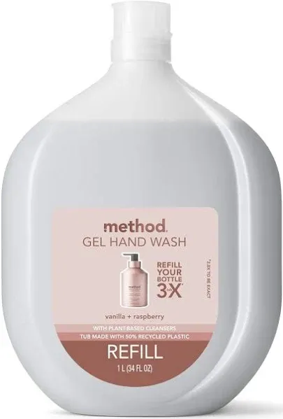 Gel Hand Soap Refill, Vanilla + Raspberry, Biodegradable Formula, 34 Fl Oz (Pack