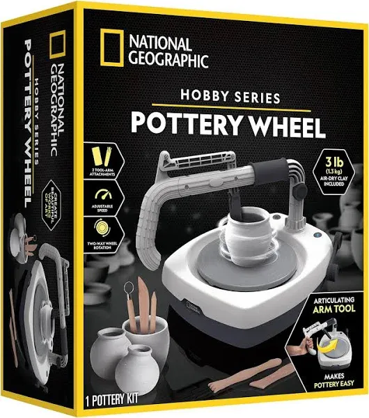 National Geographic Hobby Pottery Wheel Kit - 8" Variable Speed Pottery Wheel for Adults & Teens with Innovative Arm Tool, 3 lb Air Dry Clay & Art