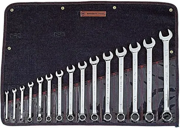 Wright Tool 915 Full Polish 12 Point Combination Wrench Set 5/16" - 1-1/4" (15-Piece),Silver