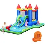 Inflatable Bounce House Castle Water Slide with Climbing Wall and 550W Blower丨Costway