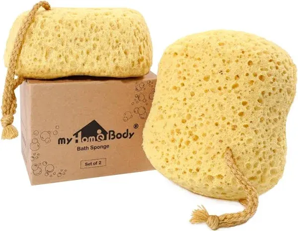 myHomeBody Bath Sponge, Foam Loofah Sponge, Body Sponge for Shower – Large Size, Lots of Lather, Oval, 2 Pack