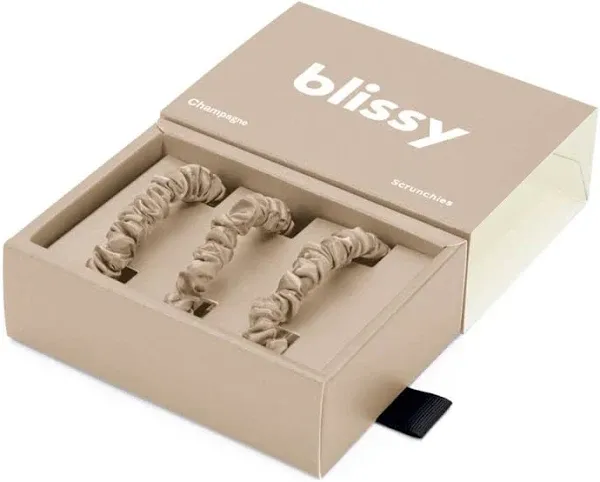 Blissy 100% Silk Skinny Scrunchies - Champagne - 100% Mulberry Silk
