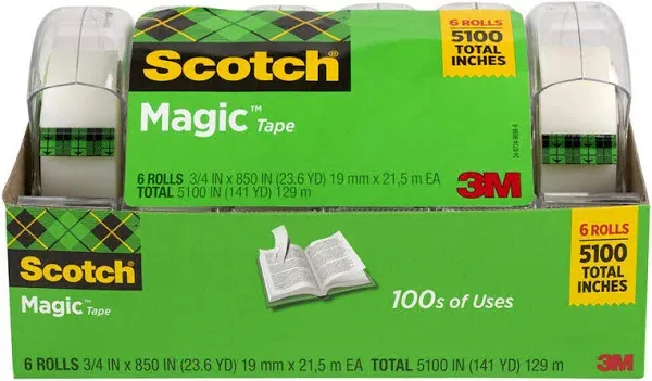 Scotch Magic Tape, ¾&#034; x 850&#034;, 6 Pack