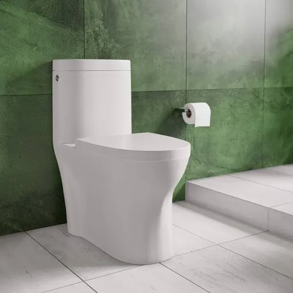 Monaco 1-Piece 1.1/1.6 GPF Dual Touchless Flush Elongated Toilet in White, Seat