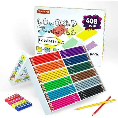 Shuttle Art Colored Pencils Bulk, 408 Pack Coloring Pencil Set Plus 20