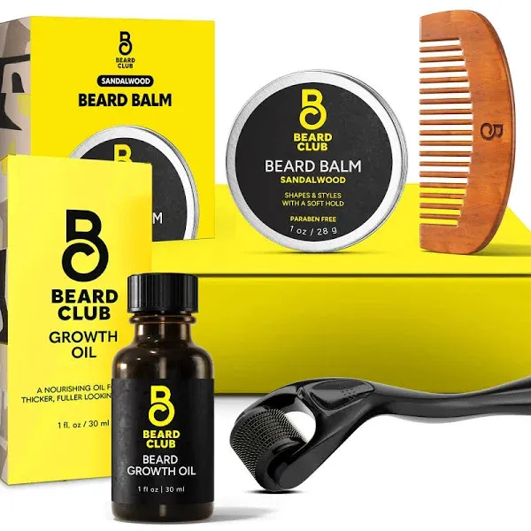 The Beard Club Beard Growth Kit - Derma Roller, Beard Growth Oil, Sandalwood Beard Balm, Beard Comb - Gift Set