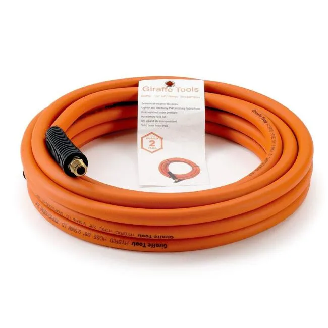 Hybrid Air Hose, 3/8 inch x 50 ft, 1/4 in. MNPT Fittings, 300 PSI Heavy Duty,...