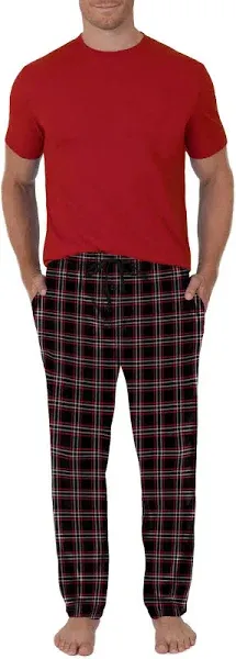 Fruit Of The Loom Men's Short Sleeve Crew Neck Top and Fleece Pajama Pant Set