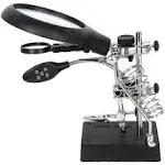 AORAEM 2.5x 7.5x 10x LED Light Helping Hands Magnifier Station,Magnifying Glass Stand with Clamp and Alligator Clips