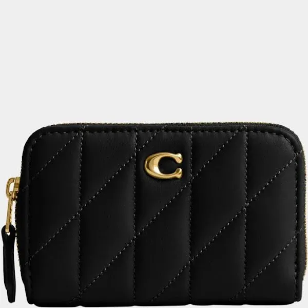 Coach Small Zip Around Card Case with Pillow Quilting - Black