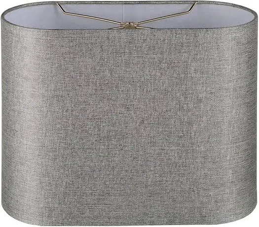 Aspen Creative 37002, Hardback Oval Barrel Contemporary Spider Shade, Grey Sliver Burlap Texture Fabric, 8+13-1/2" Top x 8+13-1/2" Bottom x 10-1/2" Height