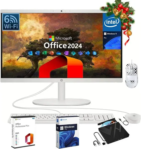 HP All-in-One Desktop PC, 21.5" FHD Display, 32GB RAM, 1TB SSD, Intel Celeron J4025, Webcam, WiFi 6, HDMI, Windows 11 Pro, with Microsoft Office Lifetime License