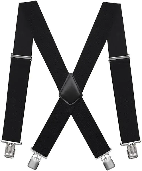 Mens Suspenders X-Back 2&#034; Wide Adjustable Solid Straight Clip Suspenders