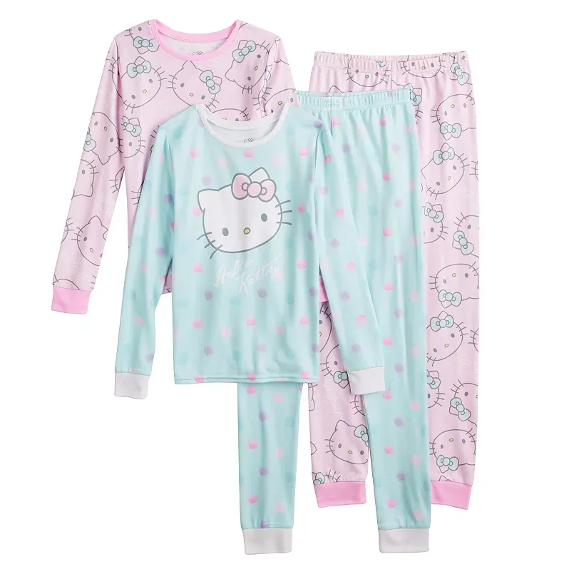 Hello Kitty Girls 4-Piece Cotton Pajama Set