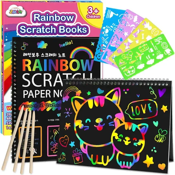 ZMLM Scratch Paper Art-Crafts Gift 2 Pack Bulk Rainbow Magic Paper Supplies Toys