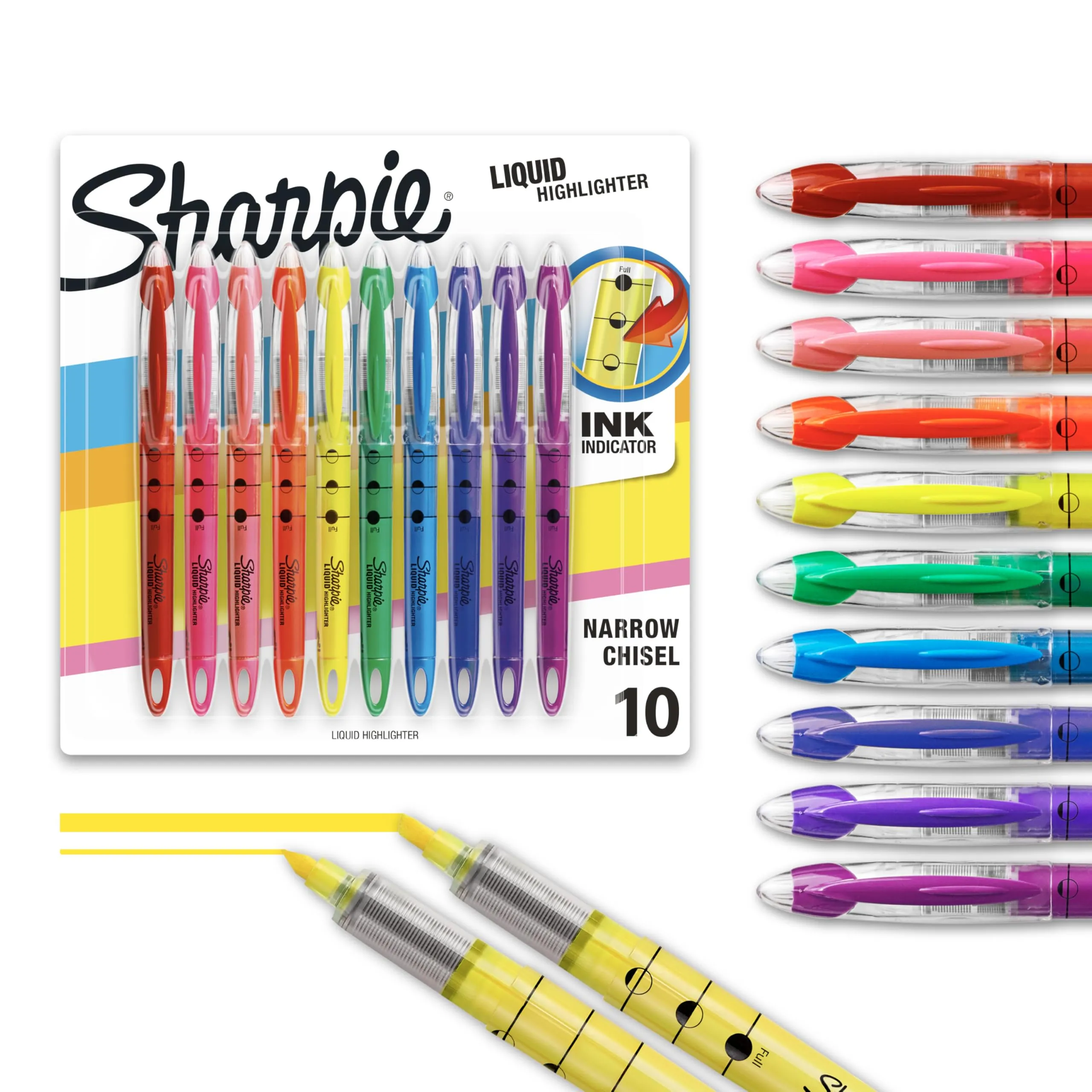 Sharpie Liquid Highlighter, Chisel Tip Highlighters, Assorted Colors, 10 Count