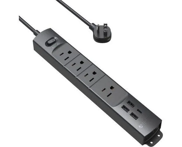 TROND Surge Protector Power Strip with USB, Ultra Thin Flat Plug 3Ft, Black 