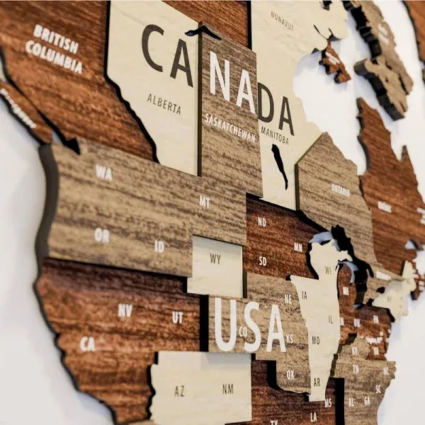 Multilayered 3D Wooden World Map Travel Map Wall Decor for The New House