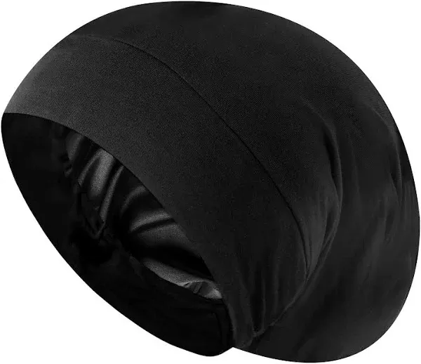 Silky Satin Lined Bonnet Sleep Cap - Adjustable Stay on All Night Hair Wrap C...