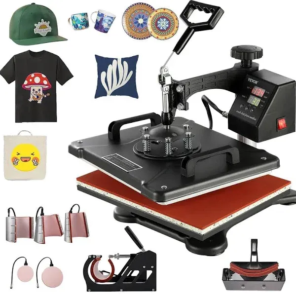 VEVOR 8 in 1 Heat Press Machine 15x15 Inch T-Shirt Pressing Machine 360° Swing Away Professional Sublimation Heat Press for Sublimation, Vinyl, Heat Transfer Projects