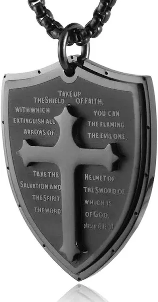 HZMAN Stainless Steel Shield Armor of God Pendant Necklace