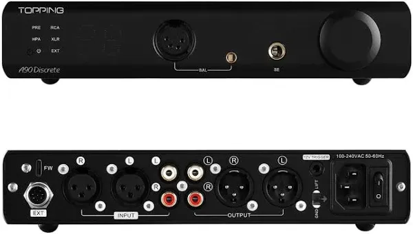 Topping A90 Discrete Fully Discrete Balanced Headphone Amplifier HiFi NFCA 4Pin XLR/4.4MM Balanced/6.35MM SE Out 9800mWx2 Desktop Headphone Amp Preamp with Remote Control (Black)