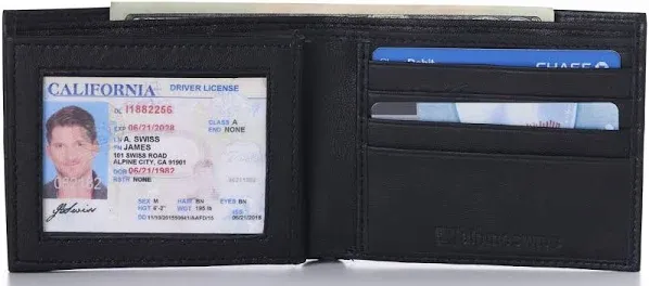 Alpine Swiss Mens Wallet Trifold Bifold Billfolds to choose from Genuine Leather Comes in Gift Bag