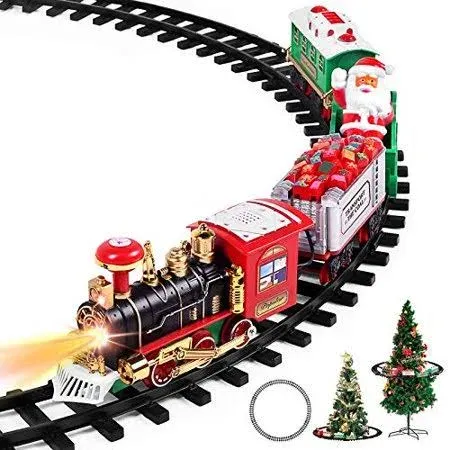 Super Joy Christmas Train Set - Toy Train Set With Lights And Sounds, Round Railway Tracks For Under / Around The Christmas Tree, Best Gifts For 3 4 5 6 7 8+ Year Old Kids Boys Girls