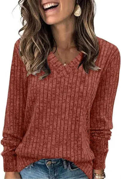 Women Sampeel Sweaters Sampeel V Neck Long Sleeve Tops Lightweight Tunic Sweaters Fashion