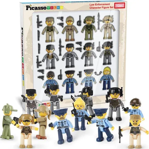 PicassoTiles 12 Piece Law Enforcement Character Figure Set PTA12