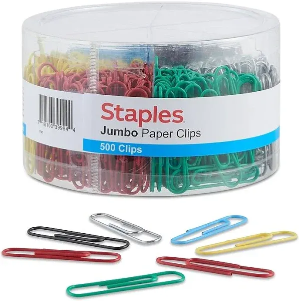 Staples Jumbo Vinyl-Coated Paper Clips