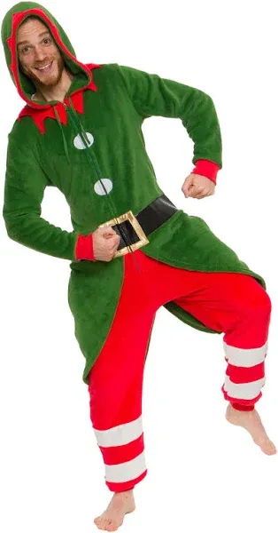 Funziez! Men's Slim Fit Elf Christmas Costume Onesie