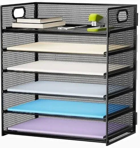 Elegant 6-Tier Portable Paper Sorter - Mesh Desk Organizer with Classic Finish