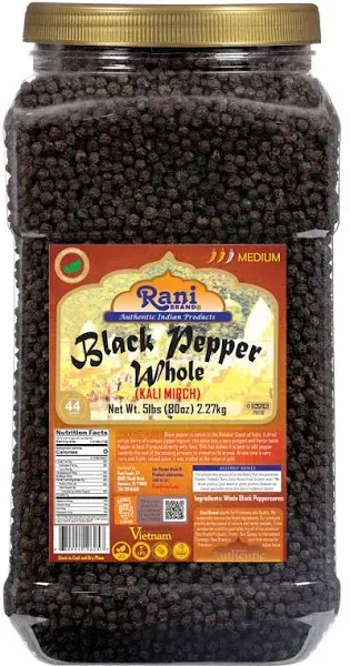 Rani Brand Authentic Indian Products - Black Pepper Whole (Peppercorns) MG-1 Grade - 7oz (200g)