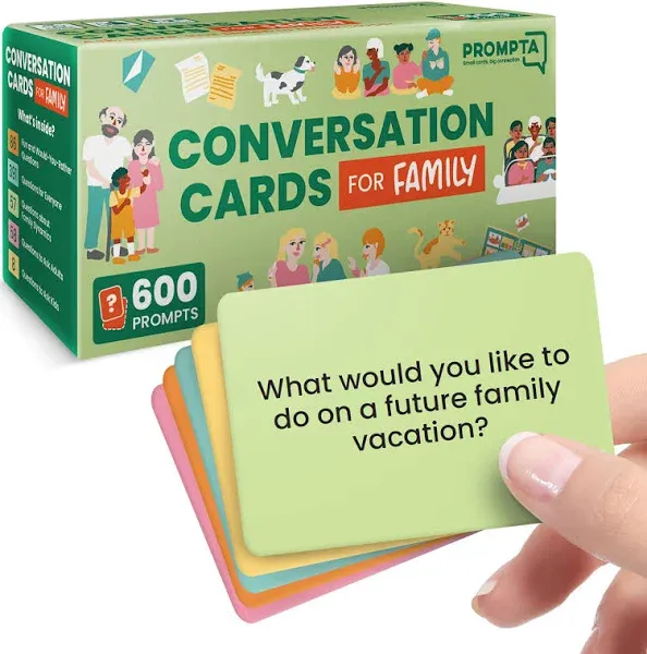 Prompta 600 Conversation Cards for Families – Fun Conversation Starters Card Game for Adults and Families – Road Trip Must Have Travel Game to Get