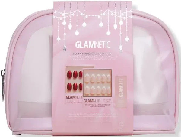 Glamnetic Press On Nails - Fan Faves Press On Gift Set | Two Top-Selling Nails in Cherry Glaze & MaDamn, Brush-On Nail Glue and Travel Pouch Included | Compact, Perfect for Holiday Gifting