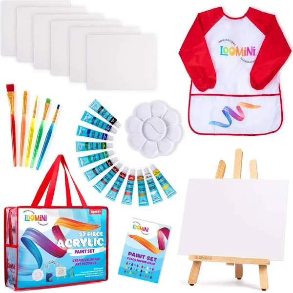 Paint Set for Kids | Premium Art Supplies for Boys &amp; Girls | 27 Piece Acrylic Paint Set Includes Canvas Panels, Paint Brushes, Kids Apron, Tabletop